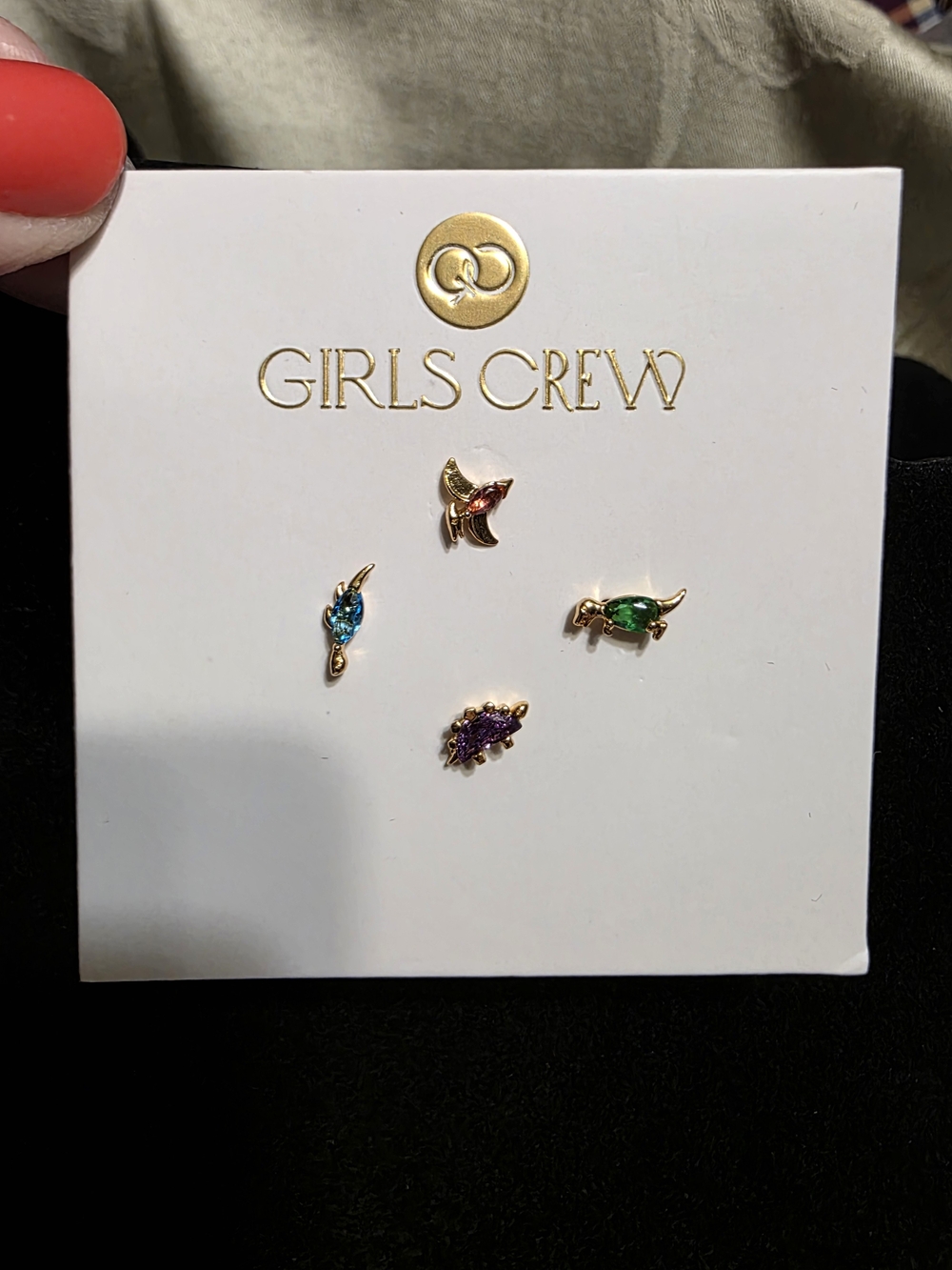 #32 Girls Crew Gold-Tone Multi Gem Tiny Stud Set - Blue Green Purple Pink